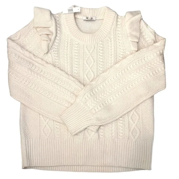 Madewell Hollydene Ruffle Shoulder Merino Wool Pullover Sweater in Antique Cream - Picture 3 of 15